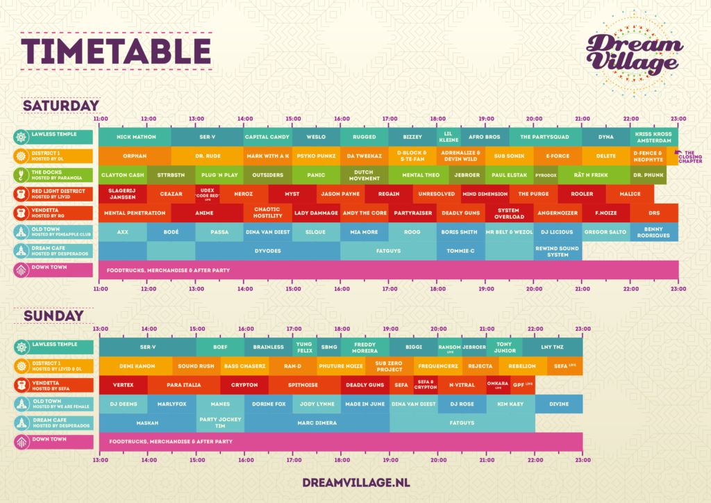 Dream Village 2018 timetable